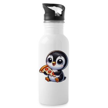 Cute Penguin Cartoon Pizza Love - Water bottle with straw - white - Right