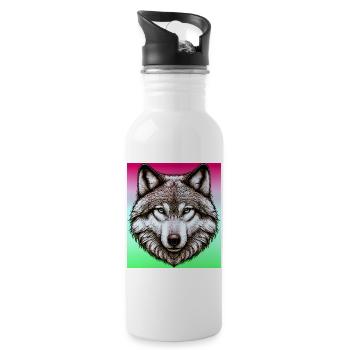 Wolf - Trinkflasche mit integriertem Trinkhalm - Weiß - Rechts