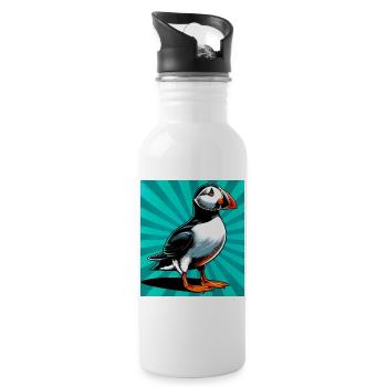 Papageitaucher - Trinkflasche mit integriertem Trinkhalm - Weiß - Rechts