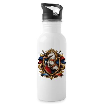 Pferd Wappen im Goldrahmen - Trinkflasche mit integriertem Trinkhalm - Weiß - Rechts