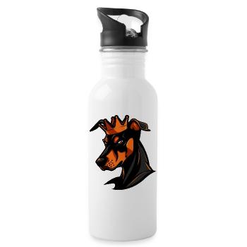 Doberman Dog Crown - Water bottle with straw - white - Right