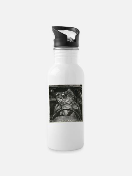 Zander Geblitzt - Trinkflasche mit integriertem Trinkhalm - Weiß