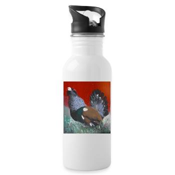 Red background pheasant in nature - Water bottle with straw - white - Right