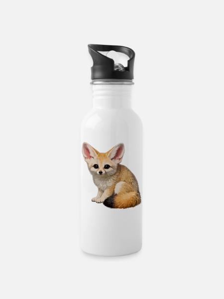 Fennec-Wüstenfuchs - Trinkflasche mit integriertem Trinkhalm - Weiß