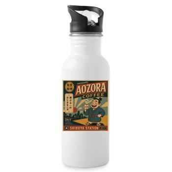 AOZORA Kaffee Shibuya Retro-Plakat - Trinkflasche mit integriertem Trinkhalm - Weiß - Rechts