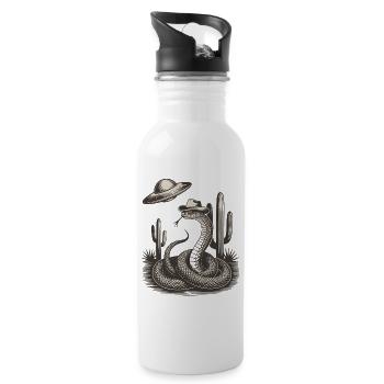 Western Alien UFO Cowboy Snake Desert Mystery - Water bottle with straw - white - Right
