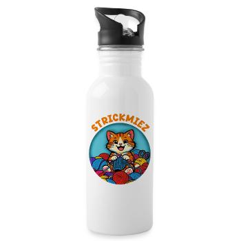 Strickmiez im Meer aus Wolle - Trinkflasche mit integriertem Trinkhalm - Weiß - Rechts