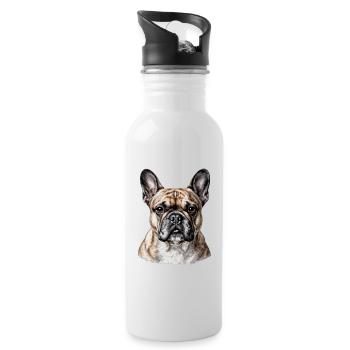 Chic French Bulldog Portrait - Water bottle with straw - white - Right