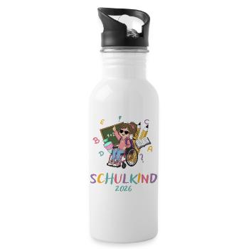 Schulkind 2026 Regenbogen Stil - Trinkflasche mit integriertem Trinkhalm - Weiß - Rechts
