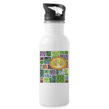Bali temple on pattern patchwork - Trinkflasche mit integriertem Trinkhalm - Weiß - Rechts