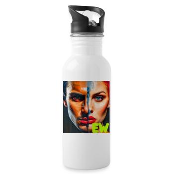Doppelporträt in Neonfarben - Trinkflasche mit integriertem Trinkhalm - Weiß - Rechts