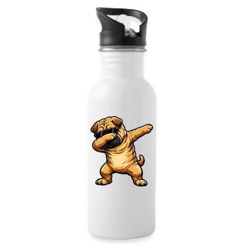 Dabbing Shar Pei - Trinkflasche mit integriertem Trinkhalm - Weiß - Rechts