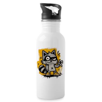 Cool Graffiti Raccoon Cartoon Street Art Motif - Water bottle with straw - white - Right