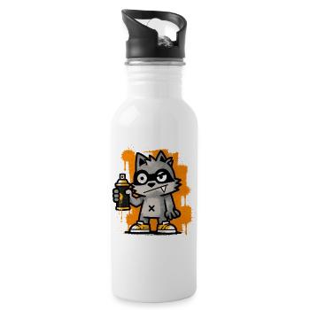 Raton laveur graffiti stylé avec art de rue en bombe de spray - Gourde avec paille intégrée - blanc - Droite
