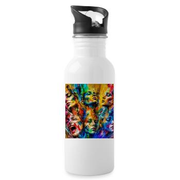 Colorful Face Rain - Water bottle with straw - white - Right