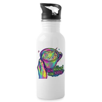 Kaffee Neon Splash – Morgenkick - Trinkflasche mit integriertem Trinkhalm - Weiß - Rechts