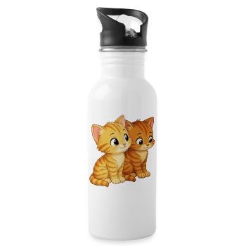 Des chatons assis côte à côte - Gourde avec paille intégrée - blanc - Droite
