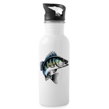Jumping Perch Dynamic Fish Illustration - Water bottle with straw - white - Right