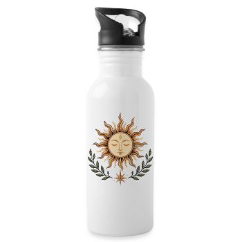 Mittsommer Sonne – Boho Natur Symbol - Trinkflasche mit integriertem Trinkhalm - Weiß - Rechts