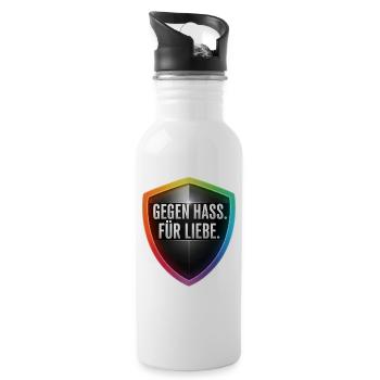 Gegen Hass Für Liebe Statement Shirt Sticker - Trinkflasche mit integriertem Trinkhalm - Weiß - Rechts