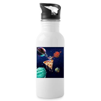 Astronaut Rides Pizza In Space Funny Space T - Water bottle with straw - white - Right