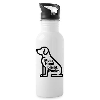 Mein Hund bleibt Punkt – Silhouette mit Text - Trinkflasche mit integriertem Trinkhalm - Weiß - Rechts