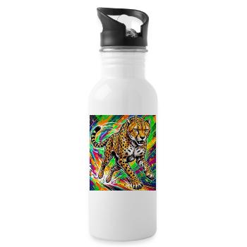 cheetah - Water bottle with straw - white - Right