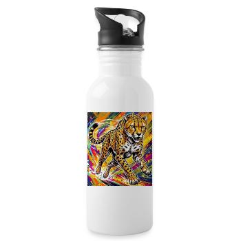 cheetah - Water bottle with straw - white - Right