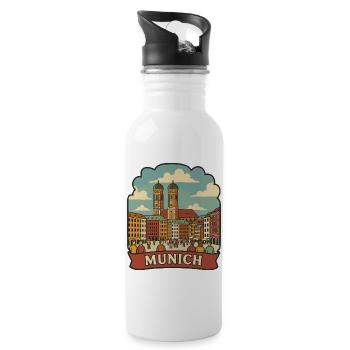 Autocollant rétro de voyage Frauenkirche de Munich - Gourde avec paille intégrée - blanc - Droite