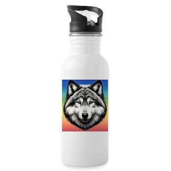 Wolf - Trinkflasche mit integriertem Trinkhalm - Weiß - Rechts