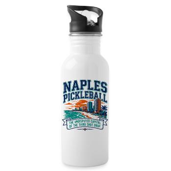Naples Florida Skyline With Pickleball Theme - Water bottle with straw - white - Right