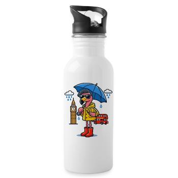 London Rain Flamingo Cartoon - Water bottle with straw - white - Right