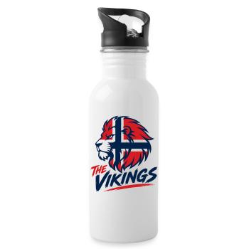 Viking Löwenlogo Fussball Norwegen Nation  - Trinkflasche mit integriertem Trinkhalm - Weiß - Rechts