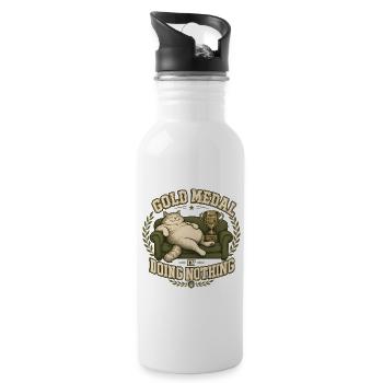 Gold Medal in Doing Nothing Cat - Water bottle with straw - white - Right