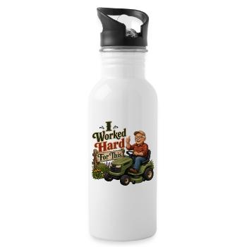 Ich habe hart dafür gearbeitet - Trinkflasche mit integriertem Trinkhalm - Weiß - Rechts