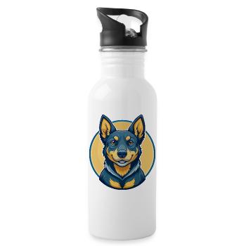 Australian Kelpie Dog Kawaii Cartoon Clipart Logo - Water bottle with straw - white - Right
