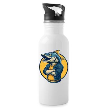 Barracuda Kawaii Mascot Cartoon Clipart Logo Badge - Water bottle with straw - white - Right