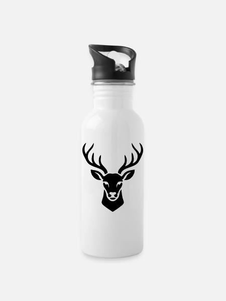 Cerf sacré minimaliste noir - Gourde avec paille intégrée - blanc