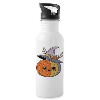 Kawaii Witch Pumpkin - Water bottle with straw - white - Right