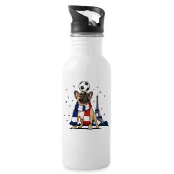 Frankreich Bulldogge Fußball Fan Motiv Eiffelturm - Trinkflasche mit integriertem Trinkhalm - Weiß - Rechts
