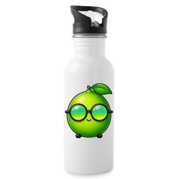 Dessin animé citron citron vert : dessin d’été - Gourde avec paille intégrée - blanc - Droite