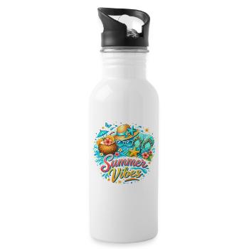 Ambiances estivales : Bonheur de plage et couleurs tropicales - Gourde avec paille intégrée - blanc - Droite