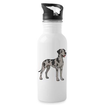 Cheerful images of a Great Dane - Water bottle with straw - white - Right