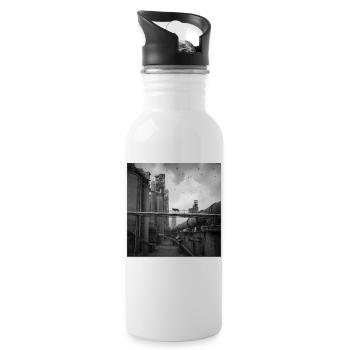 Wolf Lost Place Black & White Art Animal Crime - Water bottle with straw - white - Right