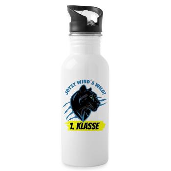 Jetzt wird's Wild - Schwarzer Panther 1. Klasse - Trinkflasche mit integriertem Trinkhalm - Weiß - Rechts