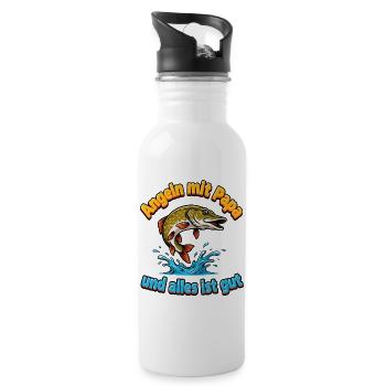 Fishing with Dad - Water bottle with straw - white - Right