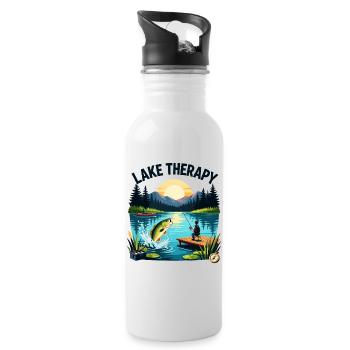 Lake Therapy Sunset Fishing - Water bottle with straw - white - Right