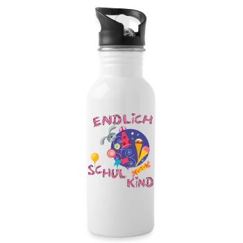 Endlich Schulkind Einschulung - Trinkflasche mit integriertem Trinkhalm - Weiß - Rechts
