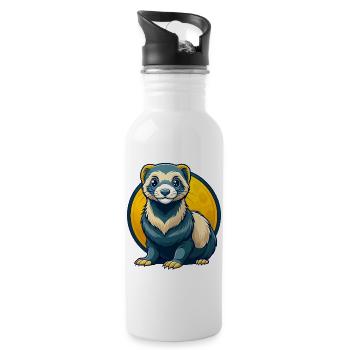 Ferret Kawaii Maskottchen Cartoon Clipart Logo Abzeichen - Trinkflasche mit integriertem Trinkhalm - Weiß - Rechts
