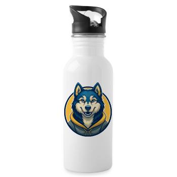 Husky Dog Kawaii Maskottchen Cartoon Clipart Logo Abzeichen - Trinkflasche mit integriertem Trinkhalm - Weiß - Rechts